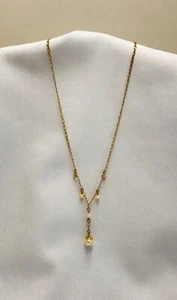 Vintage 1928 Faux Pearl & Clear Bezel Y Pendant Necklace 20” Gold Tone Dainty - Picture 1 of 22