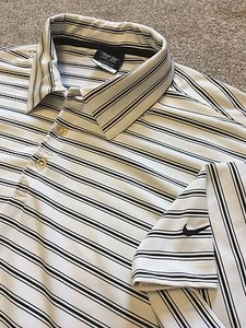 GORGEOUS NIKE GOLF DRI-FI WHITE BLACK STRIPE WICKING POLO SHIRT XL - Picture 1 of 6