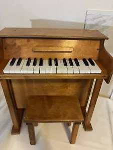 Antique Casspinette Child's Toy Wooden Piano with Bench Keys Play! USA - Picture 1 of 10