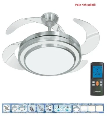 Johnson Ventilatore da soffitto 4 pale a scomparsa Lustra luce telecomando Rotex - Immagine 1 di 4