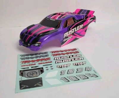 Fits Traxxas Rustler 2wd -Pink Complete Clipless Mount Body w/Decals  3734-PINK  - Image 1 of 4