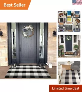 Buffalo Plaid Outdoor Rug 27.5" x 43" - Black & White Front Porch Mat - Picture 1 of 10