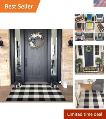 Alfombra de exterior Buffalo a cuadros 27,5" x 43" - Alfombra de porche frontal blanca y negra Foto 1 de 4
