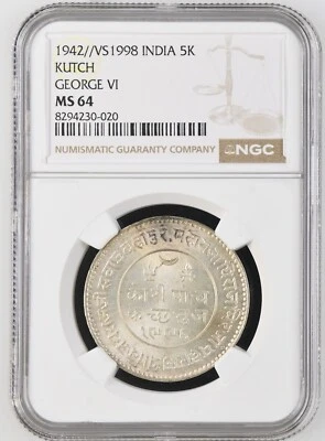 India Kutch bajo Jorge VI 1942 VS 1998 5 Kori NGC MS-64 Foto 1 de 2