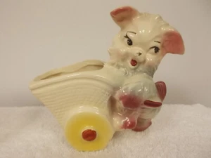 Vintage Lamb Pushing Cart Wagon Ceramic Flower Pot Planter Vase - Picture 1 of 6