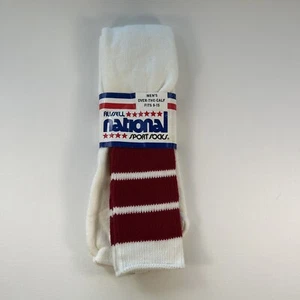 VTG Tube Socks Russell National Sport Striped 80s 9-15 White Burg Over The Calf - Picture 1 of 11