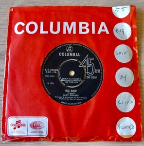 CLIFF RICHARD BIG SHIP 7" SINGLE COLUMBIA (1969) NR MINT MINUS POP GT BRITAIN - Picture 1 of 3