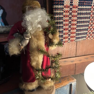Primitive Ragon House Santa Claus 20” Red Coat Sculpted Face And Hands, Wool Be - Image 1 of 4