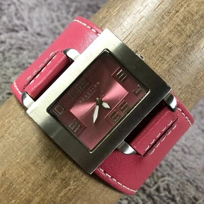 Reloj Kenneth Cole Reaction Mujer Vestido Cuadrante Rosa Cuero Cuarzo 38mm 7 1/4" Foto 1 de 4