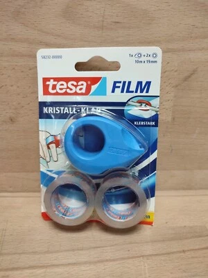 1 Pack Tesa Film Kristall Klar Mini Abroller Nr.58232 2x10mx19mm Blau
