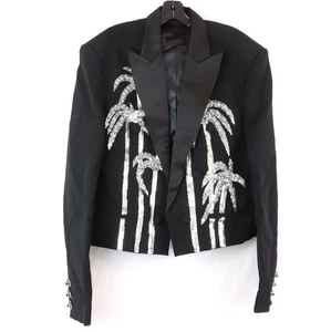 Chaqueta Blazer Recortada Balmain Lentejuelas Bordadas Estampado Palmera - EU 54 - Imagen 1 de 9