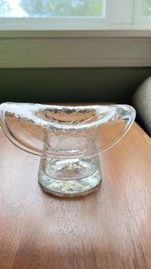 Blenko Crystal Crackle Glass Top Hat Art Glass Toothpick Holder - Picture 1 of 5