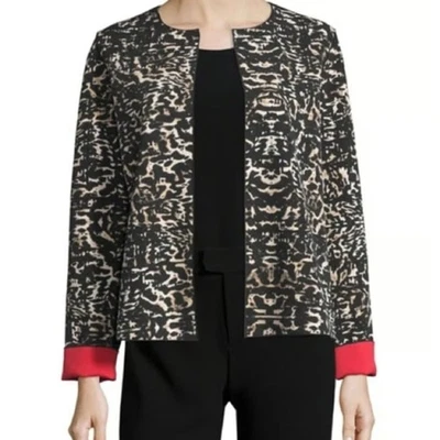 Lafayette 148 Black Leopard Print w/Red Lining Band Collar Blazer Jacket size 6 - Image 1 of 4