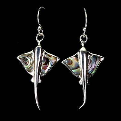 925 Sterling Silver Earrings Fancy Mother Of Pearl Stringray Gemstone Jewelry - Image 1 of 4