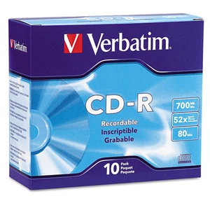 Verbatim CD-R Discs 700MB/80min 52x w/Slim Jewel Cases Silver 10/Pack 94935 - Picture 1 of 2