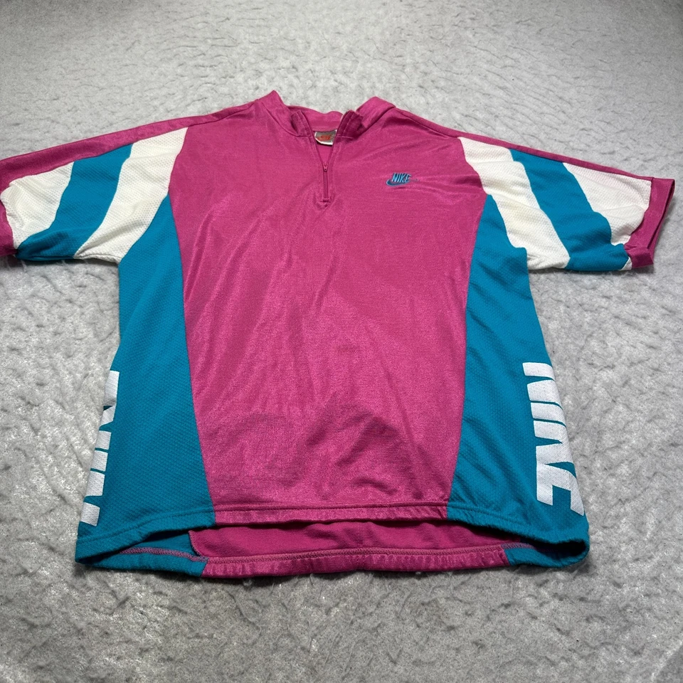 Camiseta deportiva de ciclismo vintage Nike rosa azul blanco retro para mujer talla grande L Foto 1 de 4