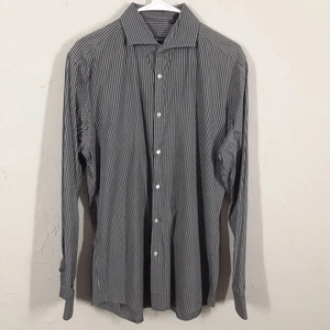 Hugo Boss Button Up Shirt 42 16.5 Slim Fit Stretch Black Gray Check Long Sleeve - Picture 1 of 9