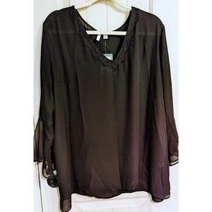 C Est.1946 Women's Black Flowy Blouse 3/4 Flutter Sleeve Top Size 22/24 NWT - Picture 1 of 12