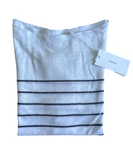 Vince Linen Boat Neck Sweater Nautical White Blue Striped Size M (NWT) $165.00 - Picture 1 of 6