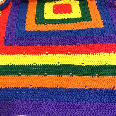 "Sofá vintage hecho a mano manta ganchillo costura colorido arco iris 43x43""" Foto 1 de 4