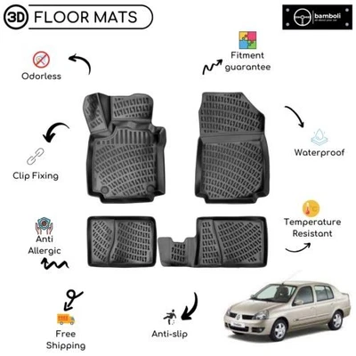 Alfombrilla de goma moldeada personalizada para Renault Symbol 1999-2008 color negro Foto 1 de 4