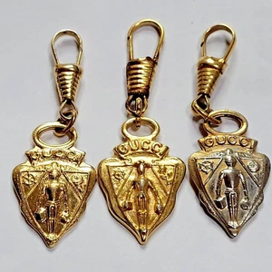 Genuine X3 Gucci Knight Gold Crest Shield Charm Pendant Keychain Chain Vintage - Picture 1 of 24