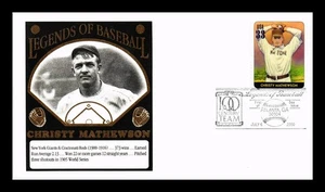 DR JIM STAMPS US COVER CHRISTY MATHEWSON LEGENDS OF BASEBALL FDC THERMOGRAPHED - Picture 1 of 2