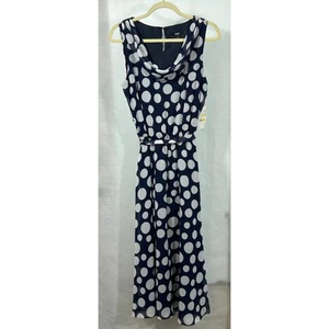 MSK Navy and White Polka Dot Sleeveless Midi Dress - Size 12, New with Tags - Picture 1 of 7