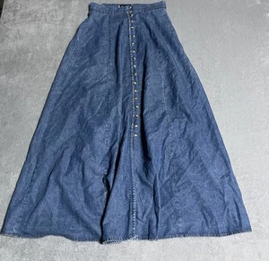 Vintage Central Falls Denim Maxi Skirt Womens 8 Blue Button Up Western Prairie - Picture 1 of 7