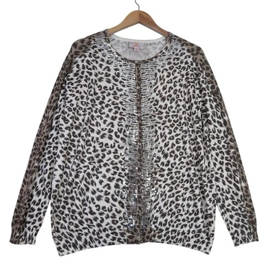 Quacker Factory Cardigan Sweater Womens XL Animal Print Sequin Button Front - Image 1 of 4