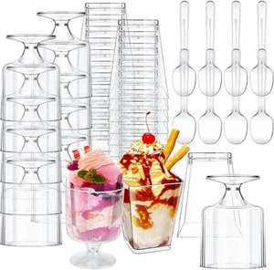 Funtery 300 Pack Mini Dessert Cups with Spoons Bulk Clear 5oz, Square, Goblet  - Picture 1 of 7