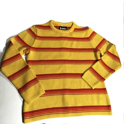 Vintage Lido Womans Ski Sweater Sz L Runs Small Yellow Stripe FLAW Made in USA - Image 1 of 4