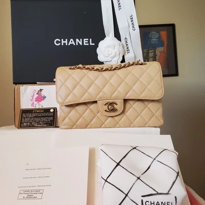 $10900 Chanel Classic small double Flap Bag Iridescent beige caviar Gold hw Bag  - Image 1 of 4