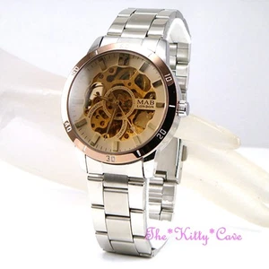 Automatique Mécanique Enrouler Mécanisme Steampunk Squelette Brun Argent Montre - Imagen 1 de 8