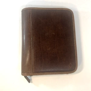Franklin Covey Compact 6-Ring Planner Brown Full Grain Leather Suede Made in USA - Picture 1 of 11