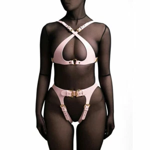 Women Leather Harness Lingerie Strap Body Bondage Suspender Belt Gothic Garter  - Picture 1 of 18