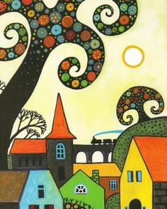 8x10 Impresión de Pintura CASAS POPULARES ABSTRACTAS RYTA PRIMITIVAS Arte Rústico Flores 🙂 - Imagen 1 de 1