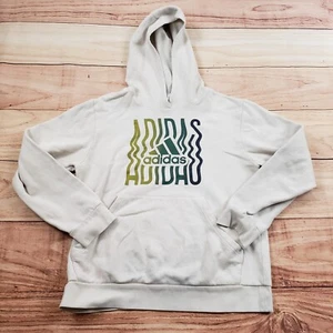 Adidas Sweater Youth Extra Large Gray Green Hoodie Spellout Logo Sweatshirt Boys - Picture 1 of 11