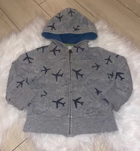 Old Navy Hoodie Jacket Zip Front Airplanes Print Baby Toddler Boys 2T Gray - Picture 1 of 3