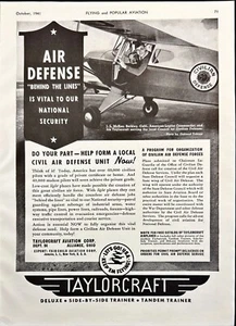 Taylorcraft Aviation Civilian Air Defense Vintage Print Ad 1941 - Picture 1 of 6