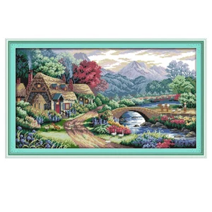 Farm Scene Counted Canvas Cross Stitch Embroidery Kit Needlework Pattern Sets - Picture 1 of 11