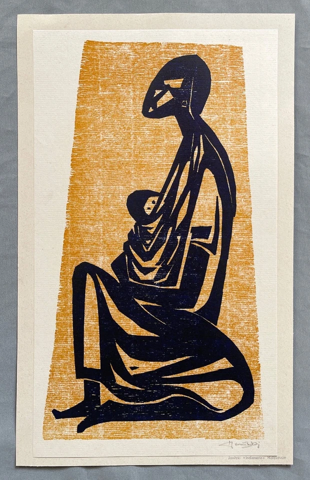 Kurt Janitzki, Holzschnitt, handsigniert, Titel: Indianerin - Bild 1 von 1