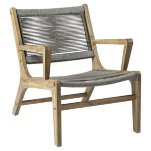 Afuera Living Modern Wood Lounge Chair in Mixed Gray Rope - Picture 1 of 7