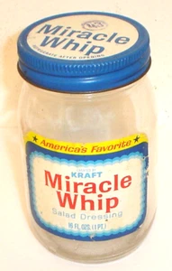 Vintage Kraft Miracle Whip Salad Dressing 1 Pint Glass Jar with Tin / Metal Lid - Imagen 1 de 6