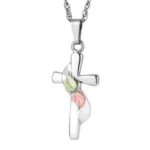 Black Hills Gold & Silver Ladies Cross & Sash Pendant Necklace - Picture 1 of 1