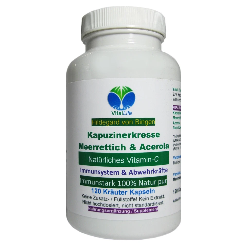 VITALLIFE Kapuzinerkresse + Meerrettich + Acerola 120 Pulver Kapseln Natur Pur. 26665-120