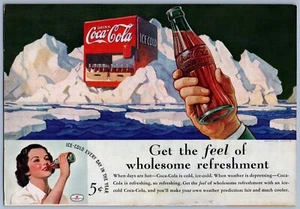 Coca-Cola 1940's Ice Box Wholesome Refreshment Print Ad - Picture 1 of 2