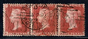 1864 GB Penny Red Strip x3 – SG 43 – Registered CDS – Queen Victoria - Picture 1 of 2