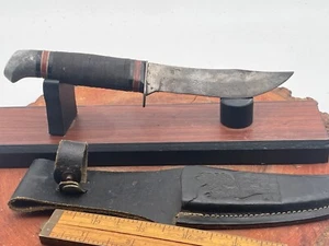 Vintage Schrade Walden USA 147 Fixed Blade Stacked Leather Handle Knife--3197.24 - Picture 1 of 8