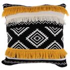 Mustard Yellow Black and White Fringe Aztec Pillow Covers, 2 PC Set, Brand New